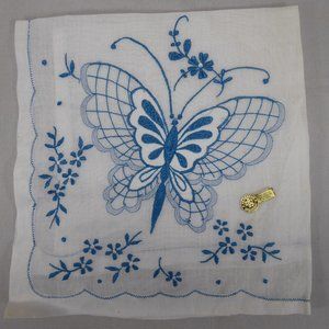 Vintage Embroidered Butterfly Cotton Hankie